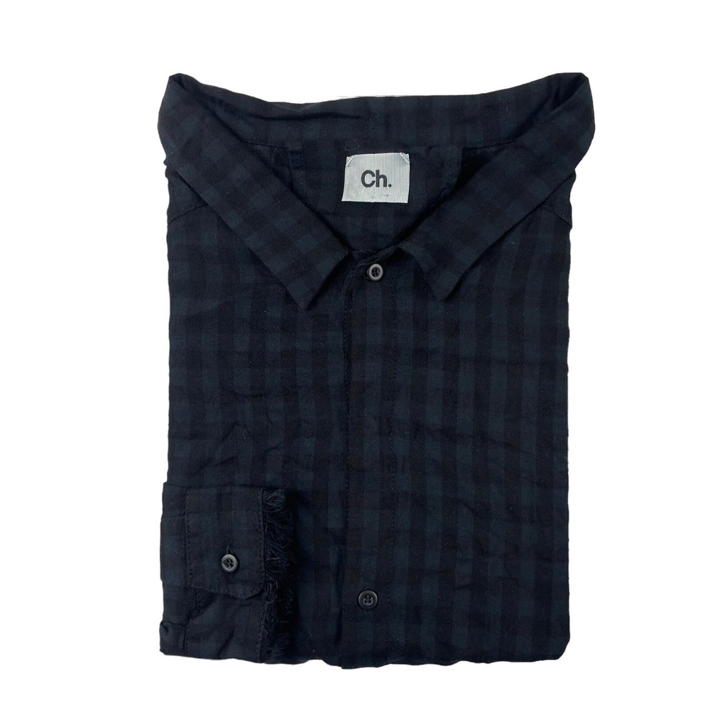 Ch. Chapter Mens Lightweight Black Checked Cotton Linen Button Front Shirt M